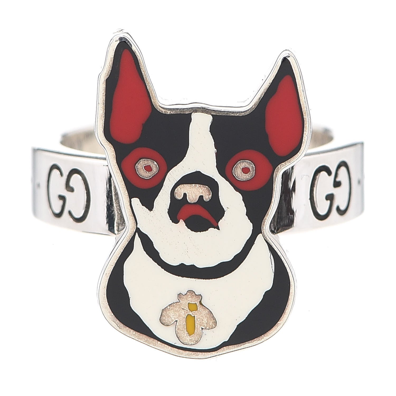 Gucci Sterling Silver Enamel Orso Ring 54 6.75 1 of 6