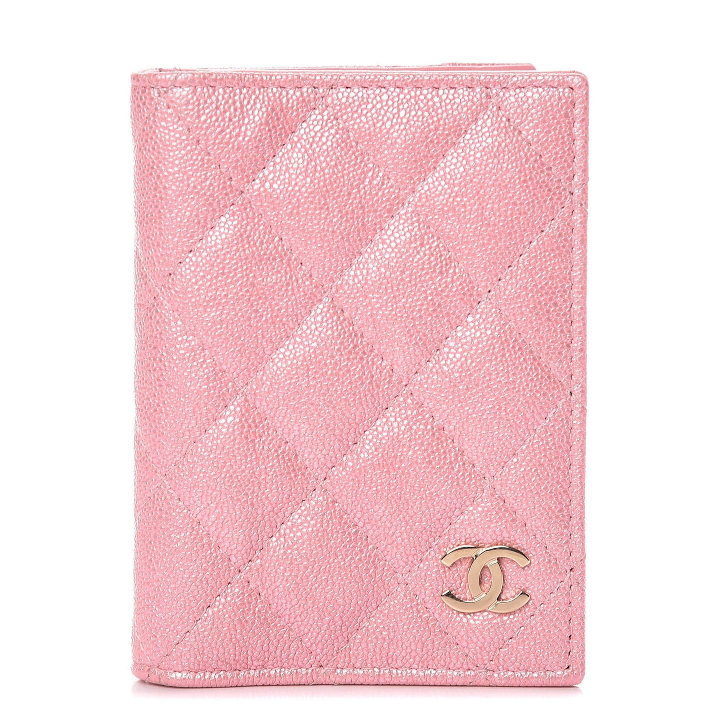 Iridescent Caviar Quilted Card Holder Wallet Rose Pink