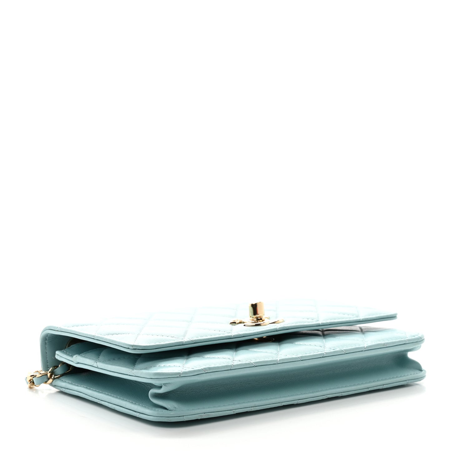 Lambskin Quilted Trendy CC Wallet On Chain WOC Light Blue