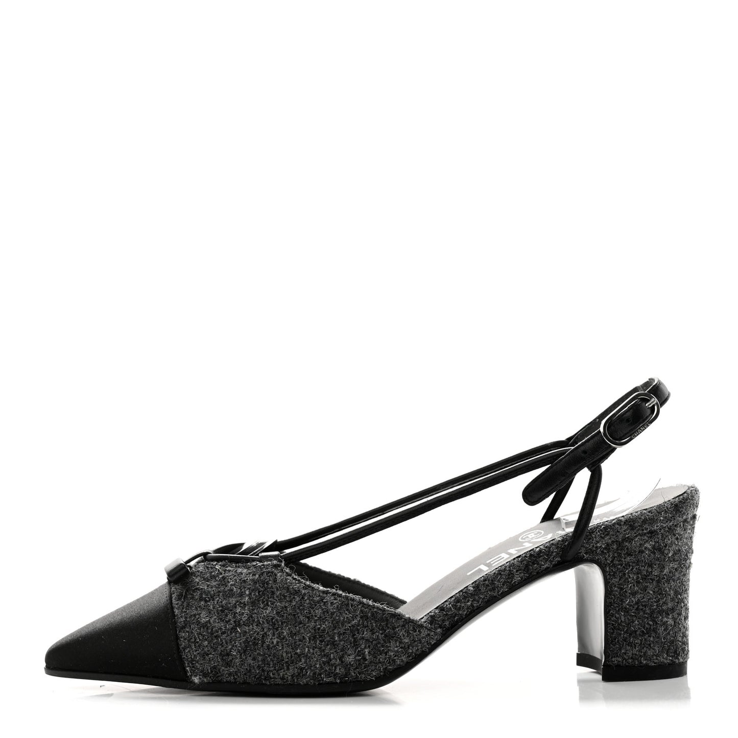Tweed Satin Slingback Cap Toe Bow Pumps 36.5 Grey Black