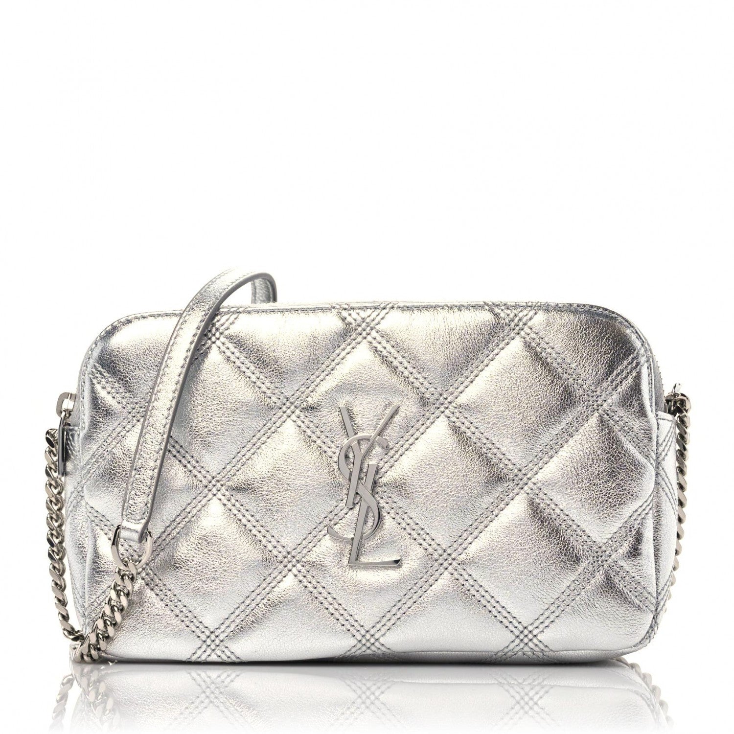 Saint Laurent Metallic Lambskin Quilted Mini Becky Double Zip Bag Argento 1 of 12
