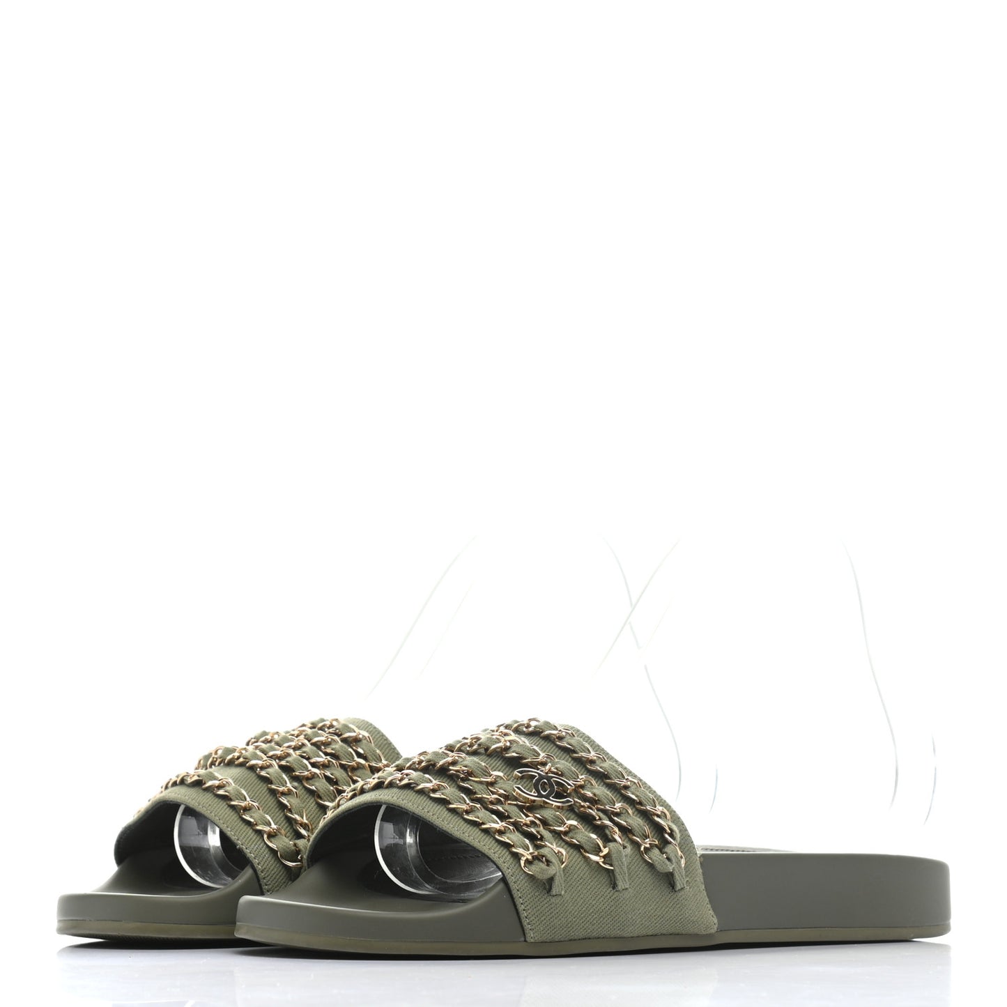 Canvas Chain Flat Sandals 39 Khaki