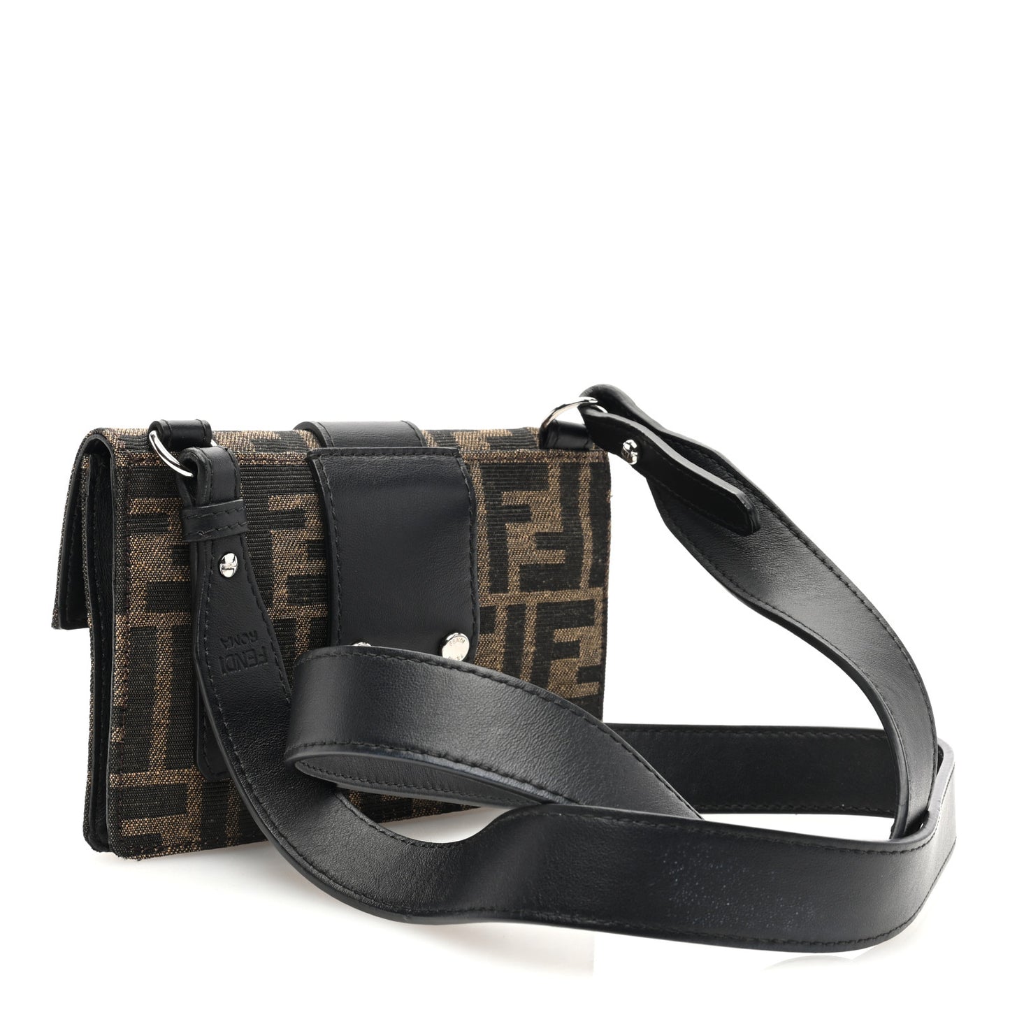 Recycled Fabric Jacquard Vitello Grace FF 1974 Baguette Belt Pouch Tobacco Moro Black