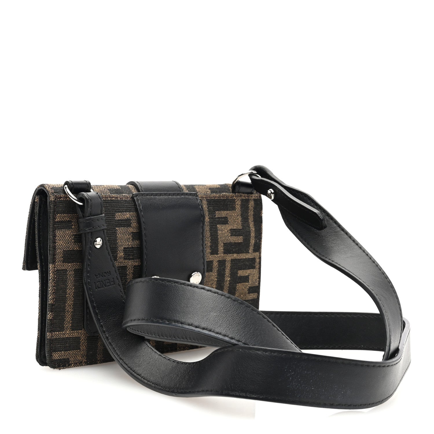 Fendi Recycled Fabric Jacquard Vitello Grace FF 1974 Baguette Belt Pouch Tobacco Moro Black 3 of 10