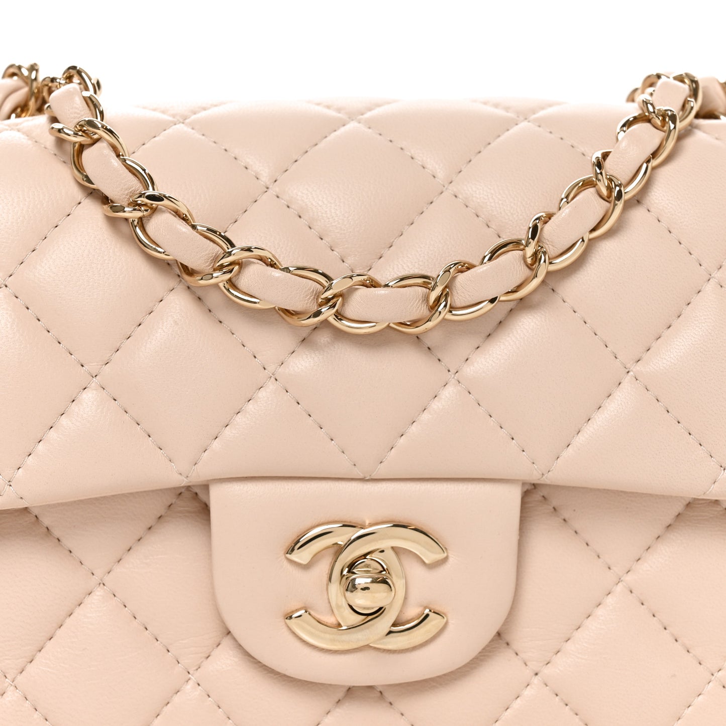 Lambskin Quilted Mini Rectangular Flap Light Beige
