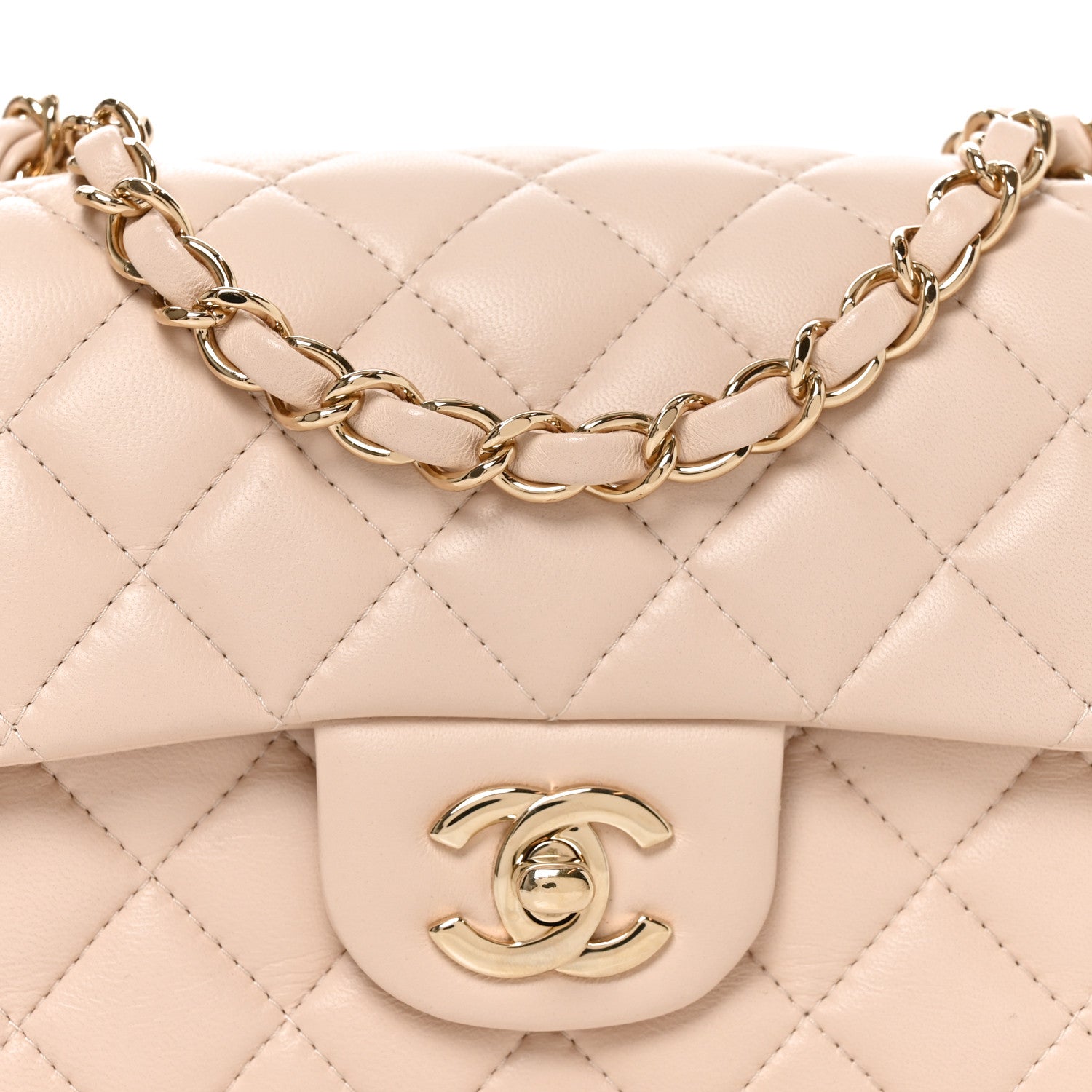 Chanel Lambskin Quilted Mini Rectangular Flap Light Beige 8 of 10