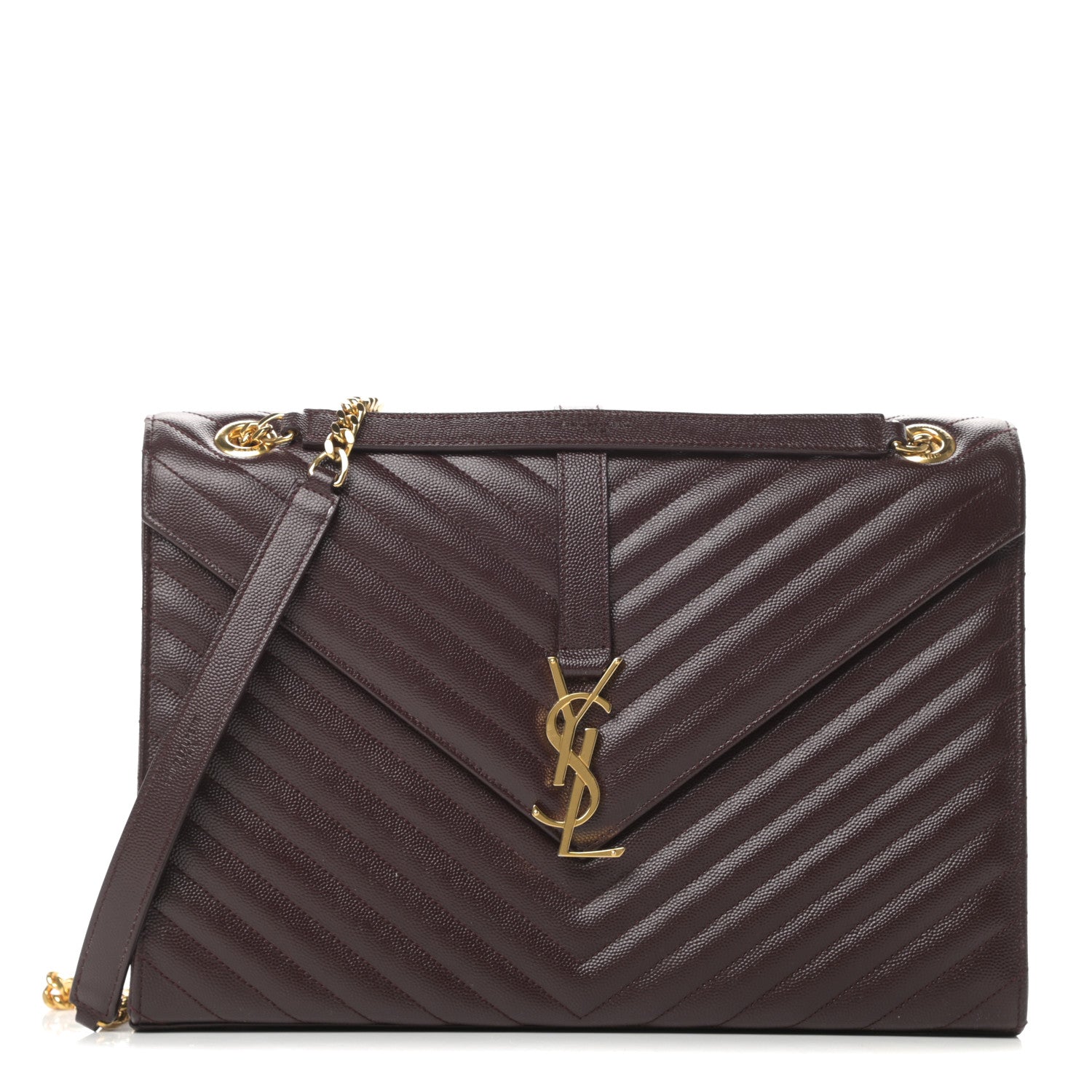 Saint Laurent Grain De Poudre Matelasse Chevron Large Monogram Satchel Rouge Legion 1 of 13