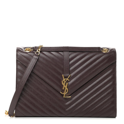 Saint Laurent Grain De Poudre Matelasse Chevron Large Monogram Satchel Rouge Legion 1 of 13