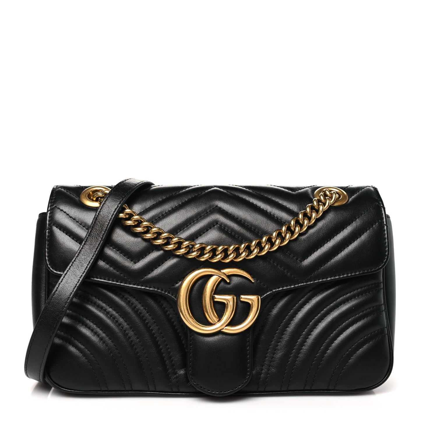 Calfskin Matelasse Small GG Marmont Shoulder Bag Black