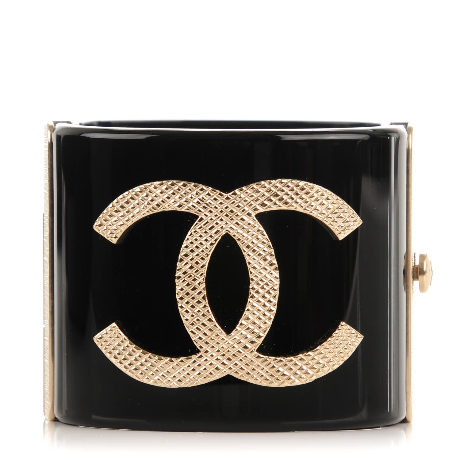 Chanel Resin Quilted CC Cuff Black Gold 1 of 6
