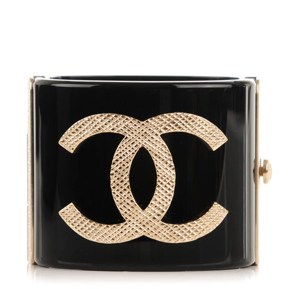 Chanel Resin Quilted CC Cuff Black Gold 1 of 6