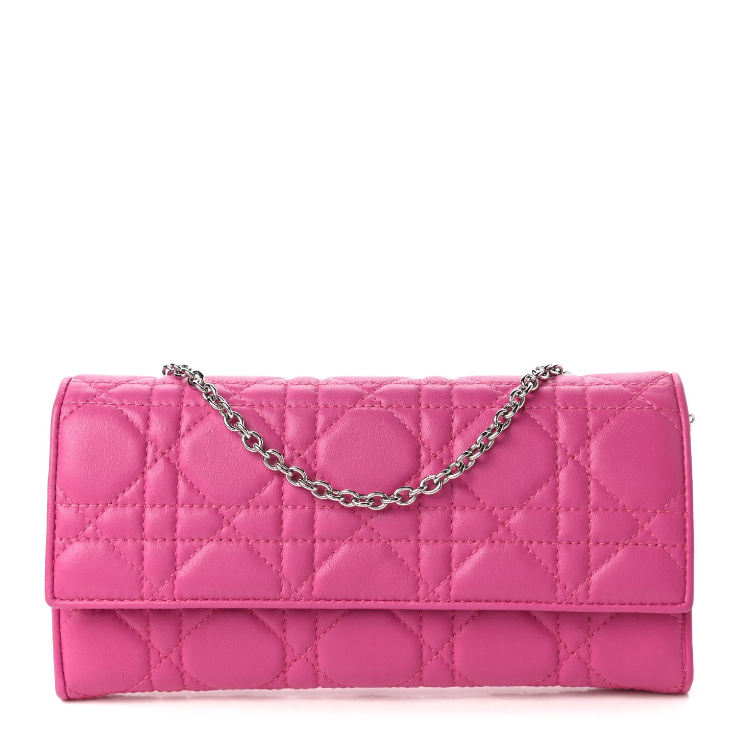 Christian Dior Lambskin Cannage Lady Dior Rendezvous Wallet On Chain Fuchsia 1 of 10