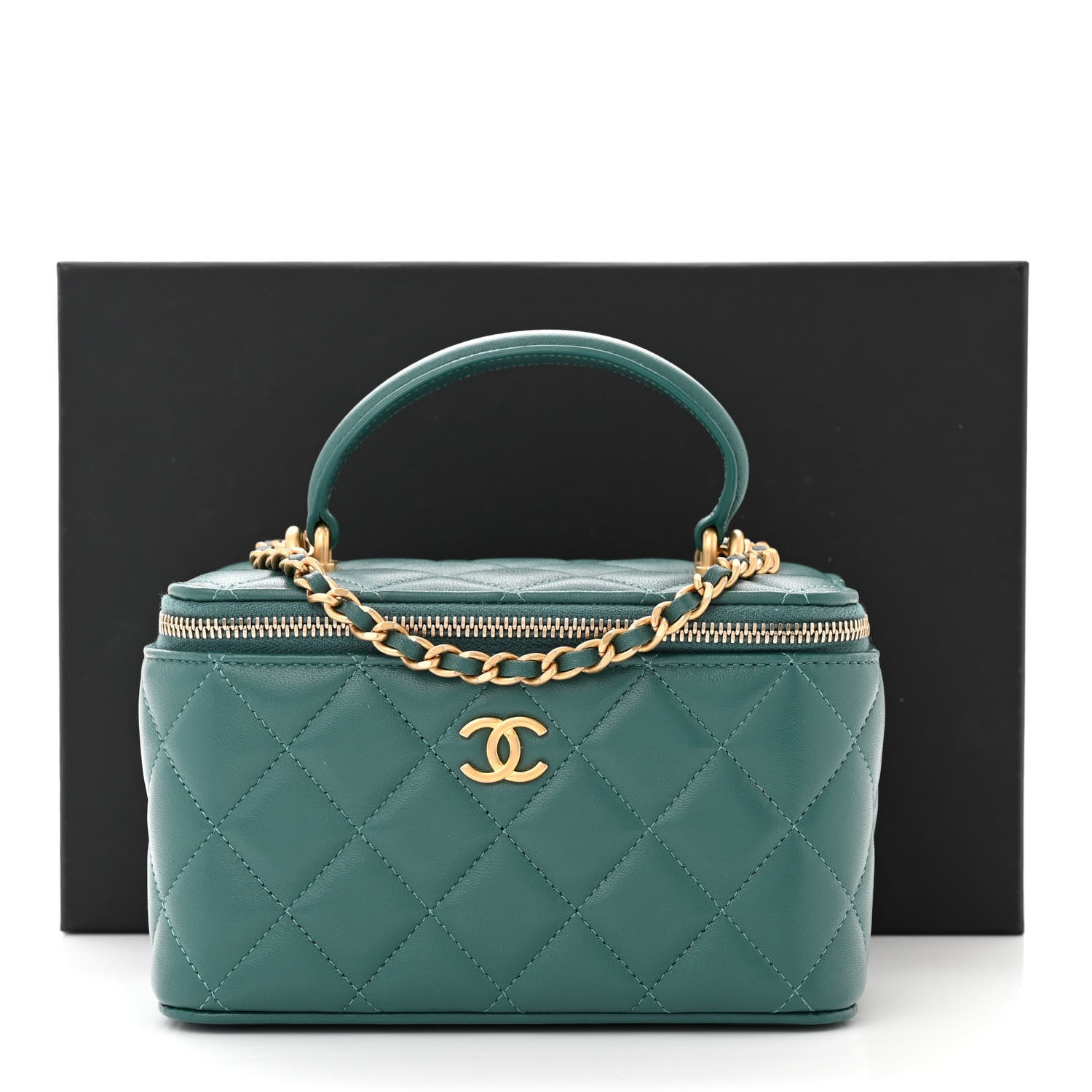 Chanel Lambskin Quilted Small Top Handle Vanity Case With Chain Green 11 of 11