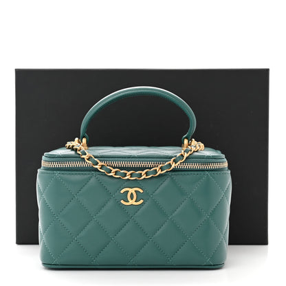 Chanel Lambskin Quilted Small Top Handle Vanity Case With Chain Green 11 of 11