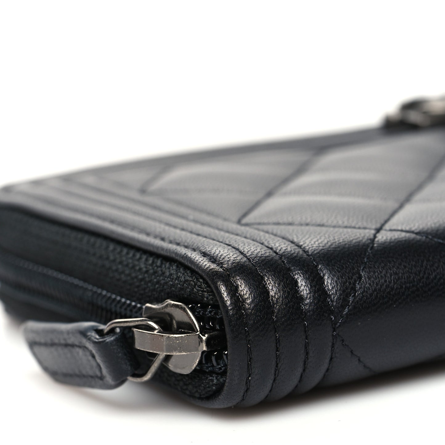 Lambskin Quilted Boy Zip Around Wallet Black