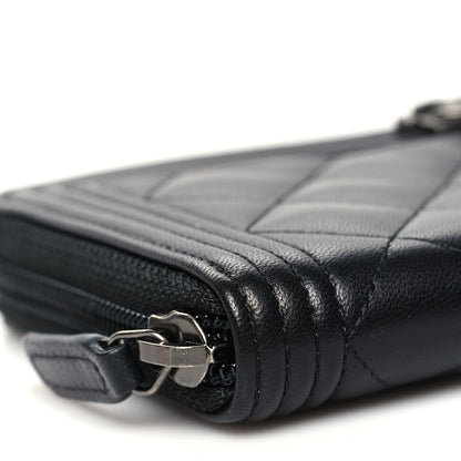 Chanel Lambskin Quilted Boy Zip Around Wallet Black 10 of 11
