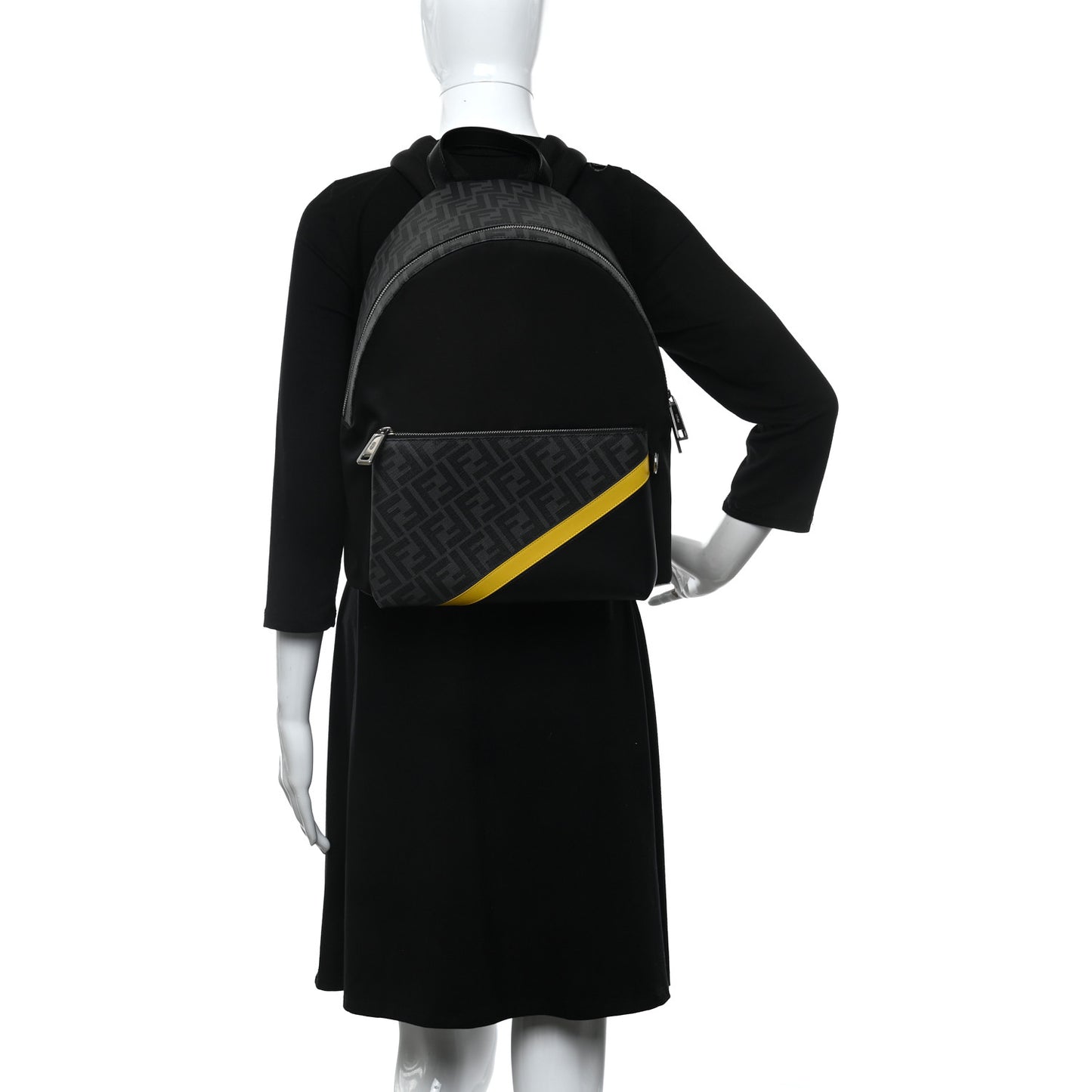 Glazed Fabric Nylon FF 1974 Diagonal Pouch Pocket Backpack Black Sunflower