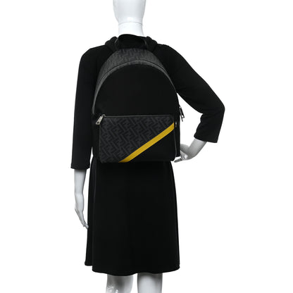 Fendi Glazed Fabric Nylon FF 1974 Diagonal Pouch Pocket Backpack Black Sunflower 2 of 10