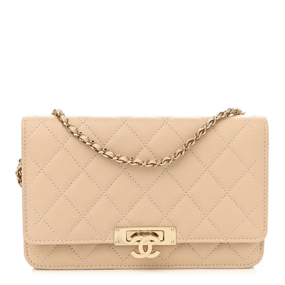 Chanel Caviar Quilted Golden Class Wallet On Chain WOC Beige 1 of 10
