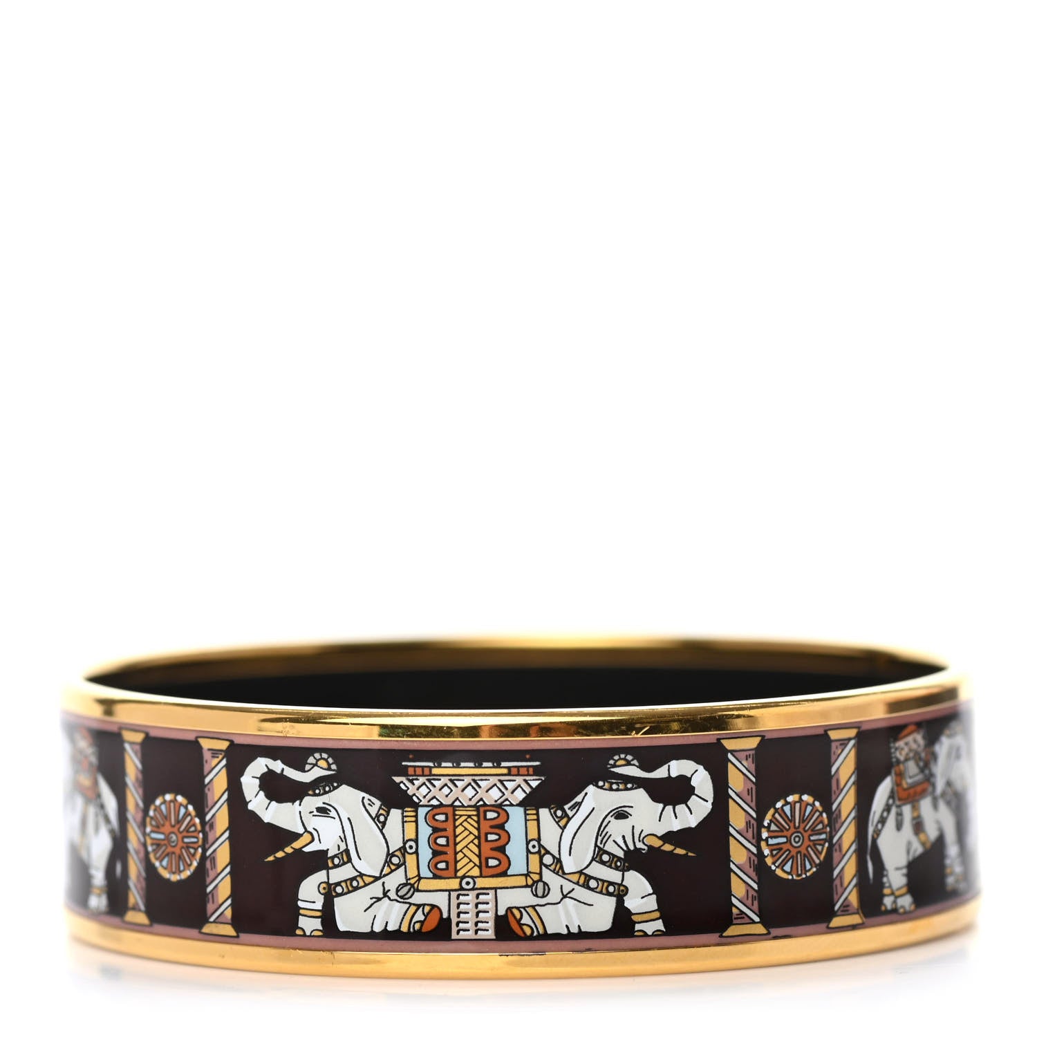 Hermes Enamel Printed Elephant Torana Wide Bracelet 65 Black 1 of 4