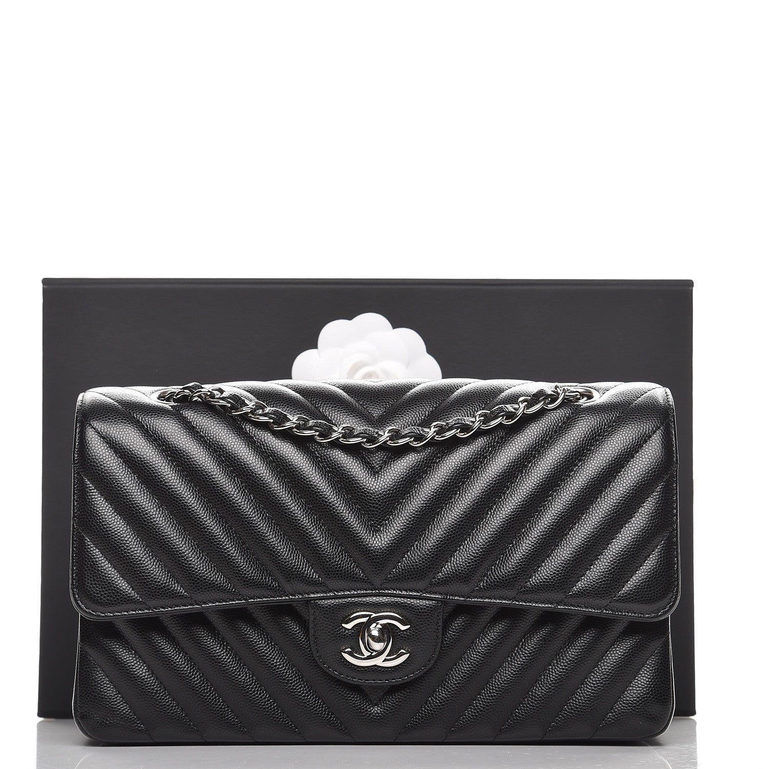 Chanel Caviar Chevron Quilted Medium Double Flap Black 10 of 10
