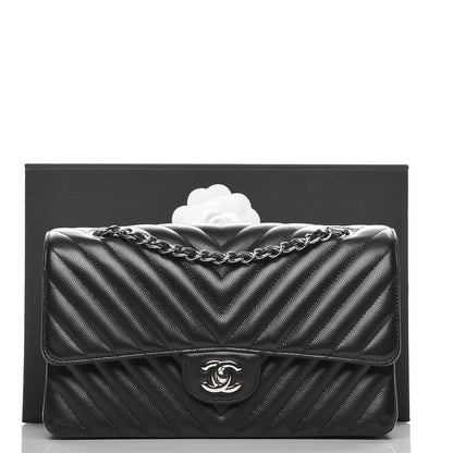 Chanel Caviar Chevron Quilted Medium Double Flap Black 10 of 10