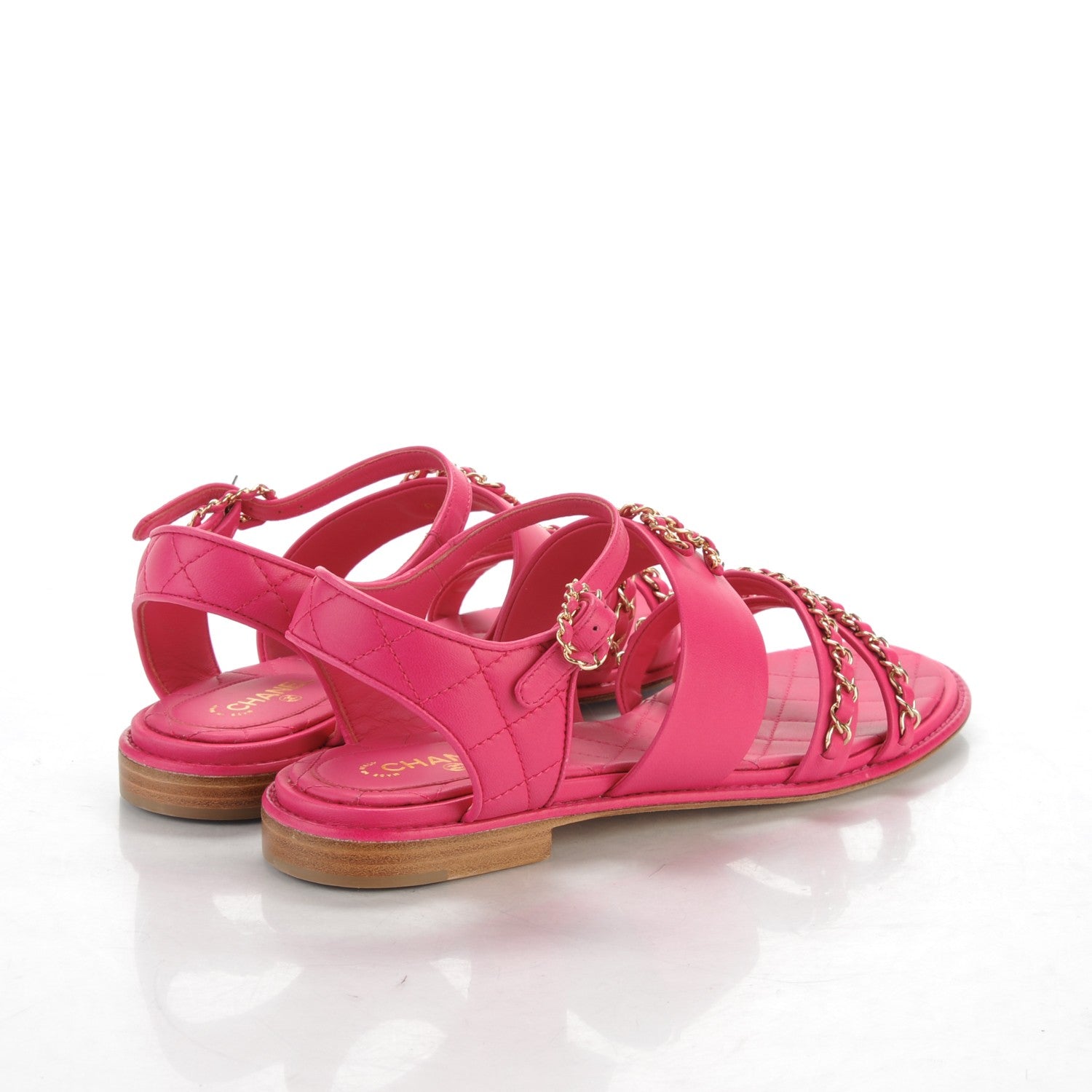 Chanel Lambskin Quilted Chain CC Sandals 40 Fuchsia 4 of 7