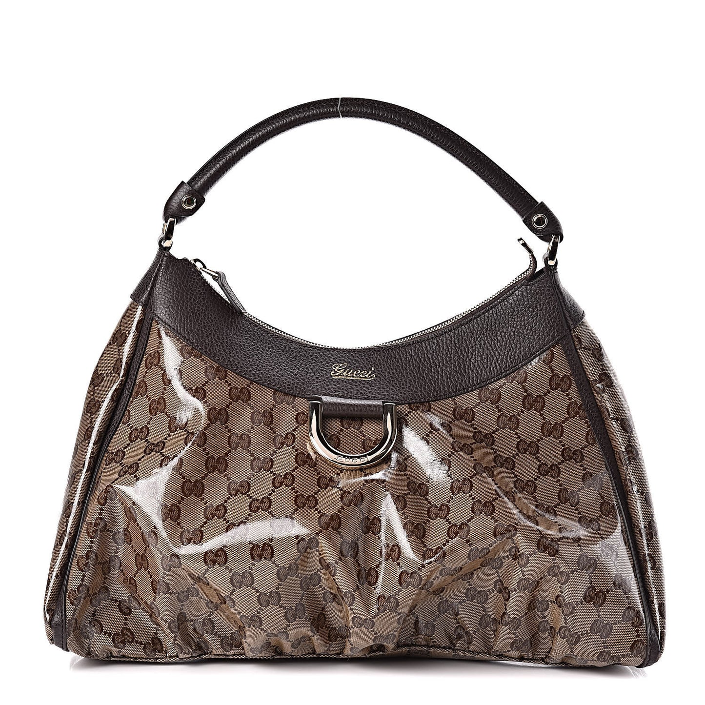 Crystal Monogram Large D Gold Hobo Dark Brown