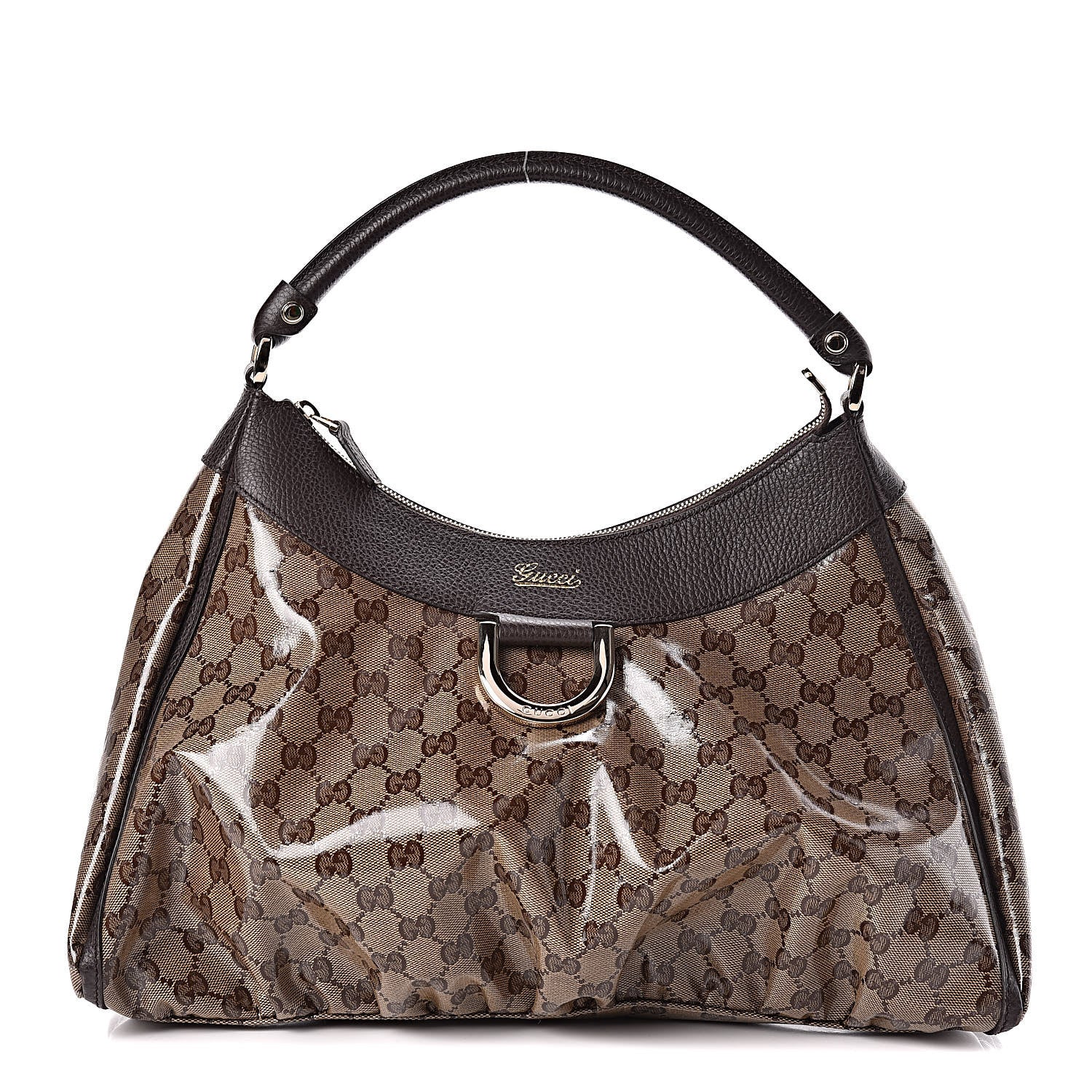 Gucci Crystal Monogram Large D Gold Hobo Dark Brown 1 of 10