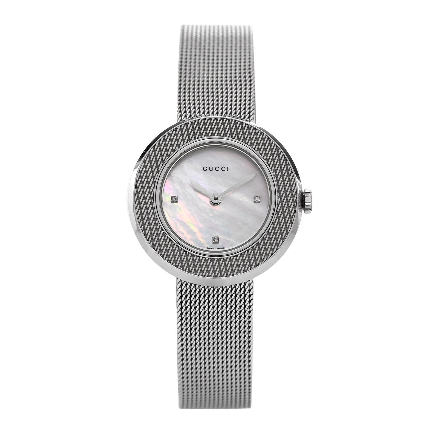 Stainless Steel Diamond Mother of Pearl 27mm U-Play Mesh Quartz Watch