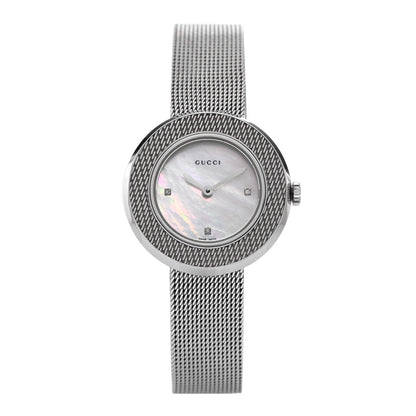 Gucci Stainless Steel Diamond Mother of Pearl 27mm U-Play Mesh Quartz Watch 1 of 5