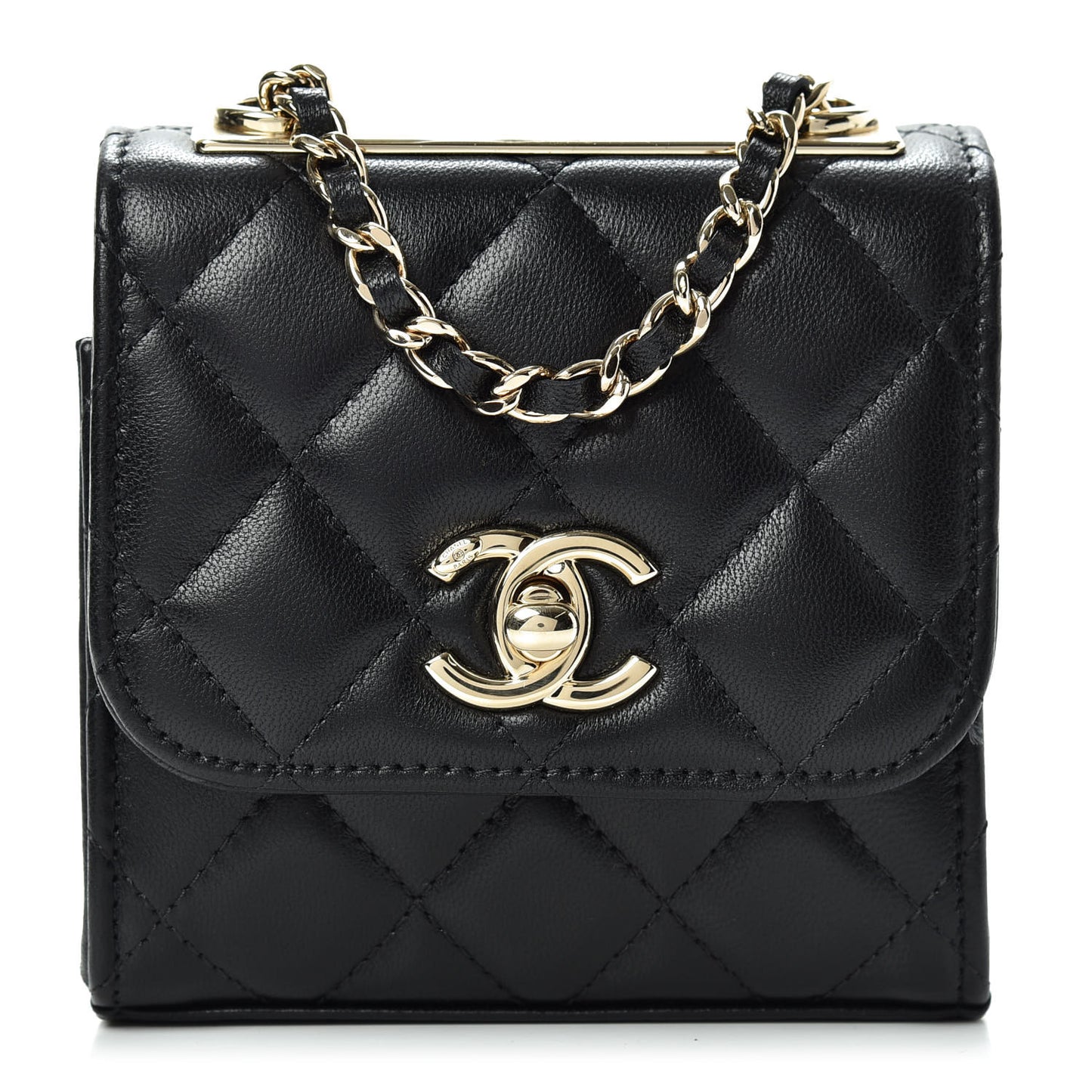 Lambskin Quilted Mini Trendy CC Chain Wallet Black
