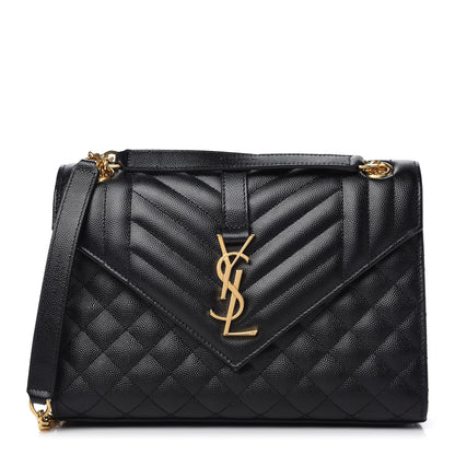 Saint Laurent Grain De Poudre Textured Mixed Matelasse Triquilt Medium Monogram Satchel Black 1 of 9