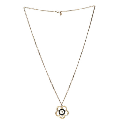 Chanel Crystal Pearl Camellia Necklace Gold Black 3 of 6