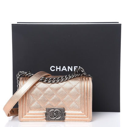 Chanel Metallic Calfskin Perforated Small Boy Flap Rose Gold 11 of 11