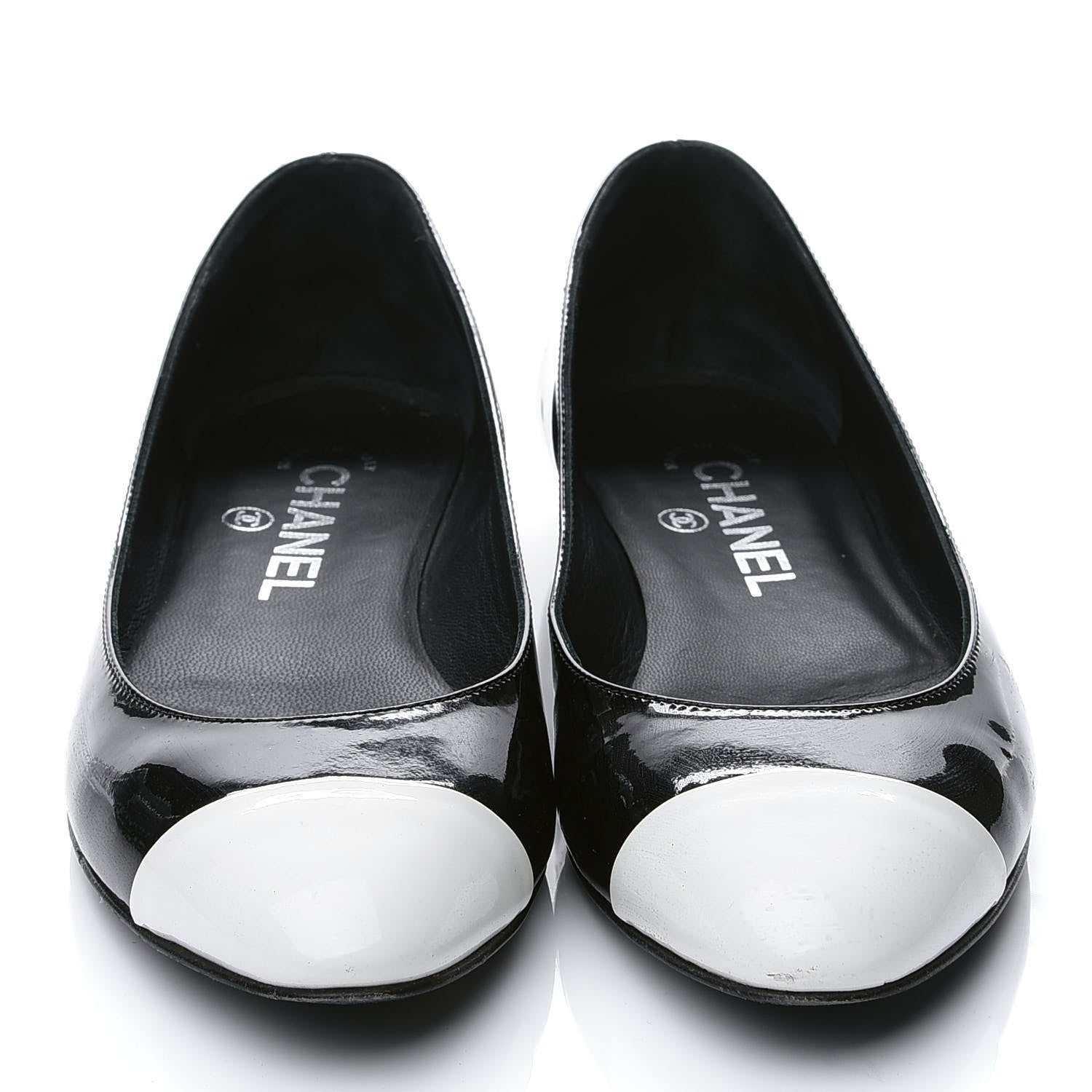 Chanel Patent Cap Toe Ballerina Flats 36.5 Black White 4 of 10