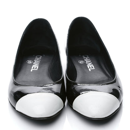 Chanel Patent Cap Toe Ballerina Flats 36.5 Black White 4 of 10