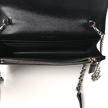 Saint Laurent Grain De Poudre Matelasse Chevron Monogram Envelope Chain Wallet Black 5 of 11