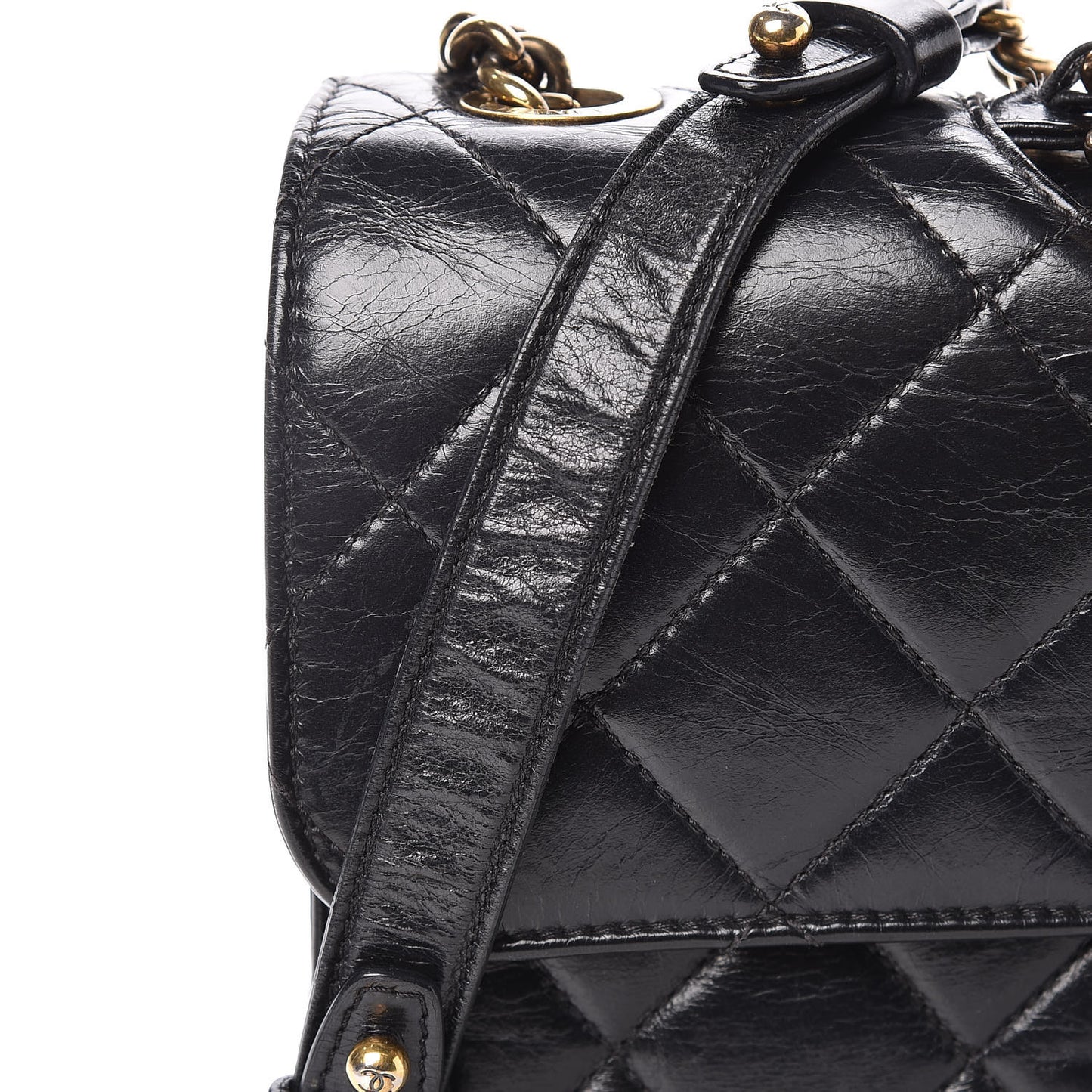 Glazed Calfskin Quilted Large Perfect Edge Flap Black