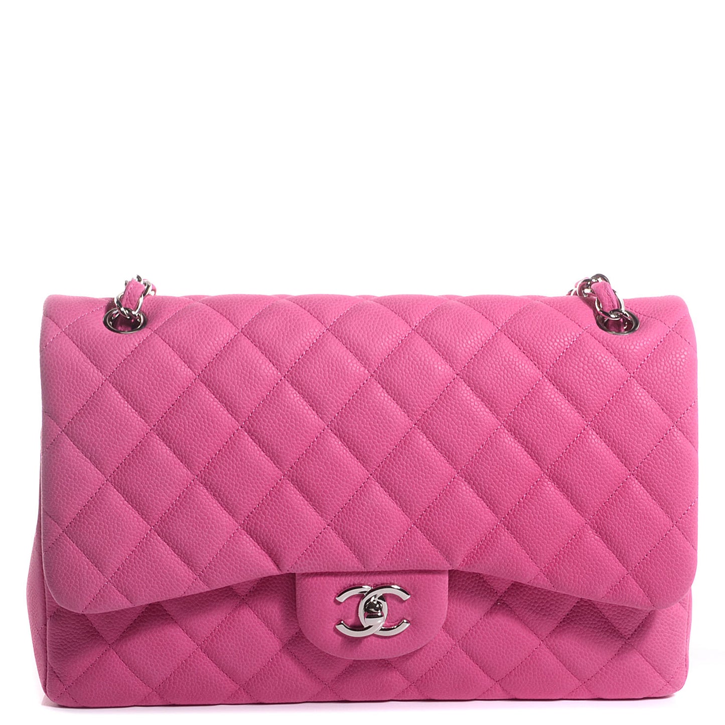 Iridescent Caviar Jumbo Double Flap Hot Pink