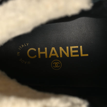 Chanel Lambskin Shearling Suede CC High Lace Up Boots 41.5 Black 8 of 8