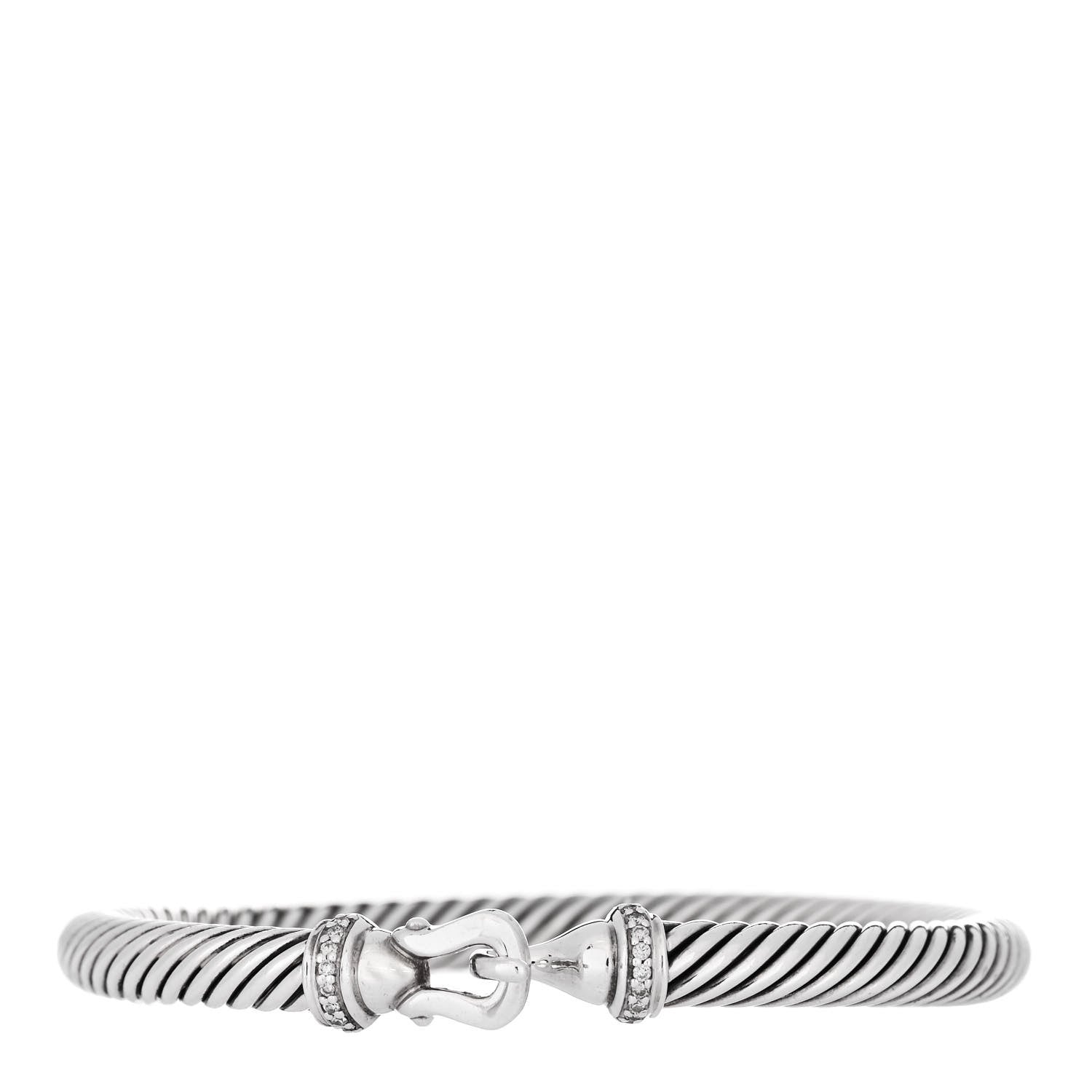 David Yurman Sterling Silver Diamond 5mm Cable Buckle Bracelet 1 of 4