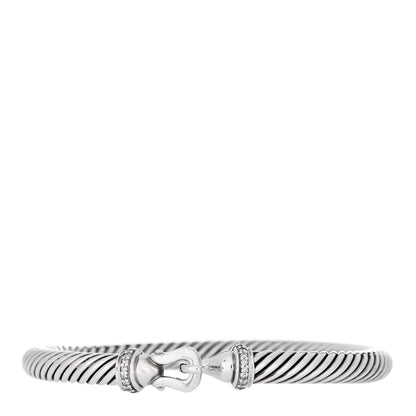 David Yurman Sterling Silver Diamond 5mm Cable Buckle Bracelet 1 of 4