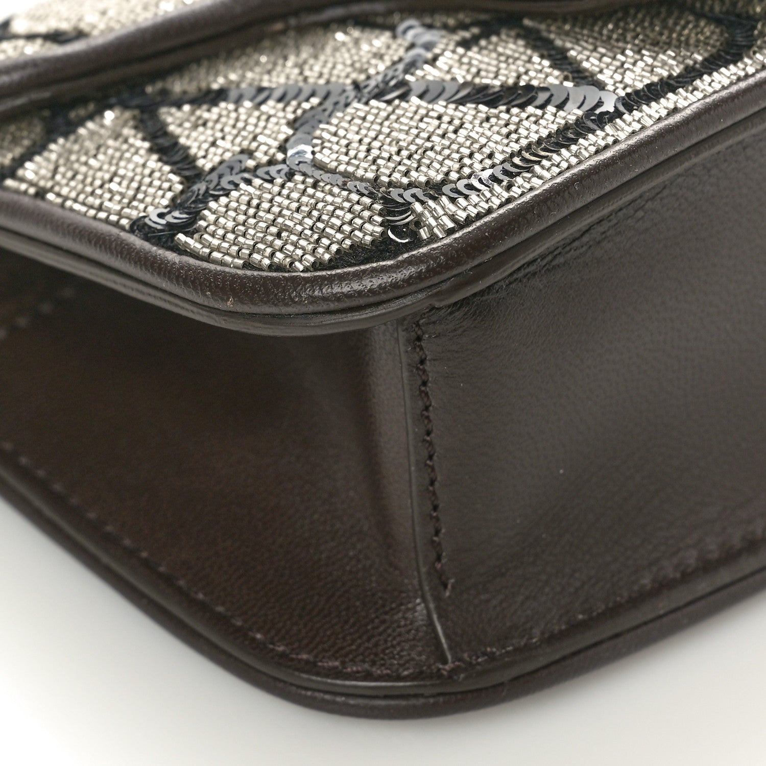 Valentino Garavani Sequins Toile Iconographe Calfskin Beaded Vlogo Small Loco Shoulder Bag Argento Black Fondant 8 of 9