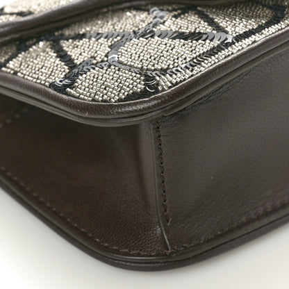 Valentino Garavani Sequins Toile Iconographe Calfskin Beaded Vlogo Small Loco Shoulder Bag Argento Black Fondant 8 of 9