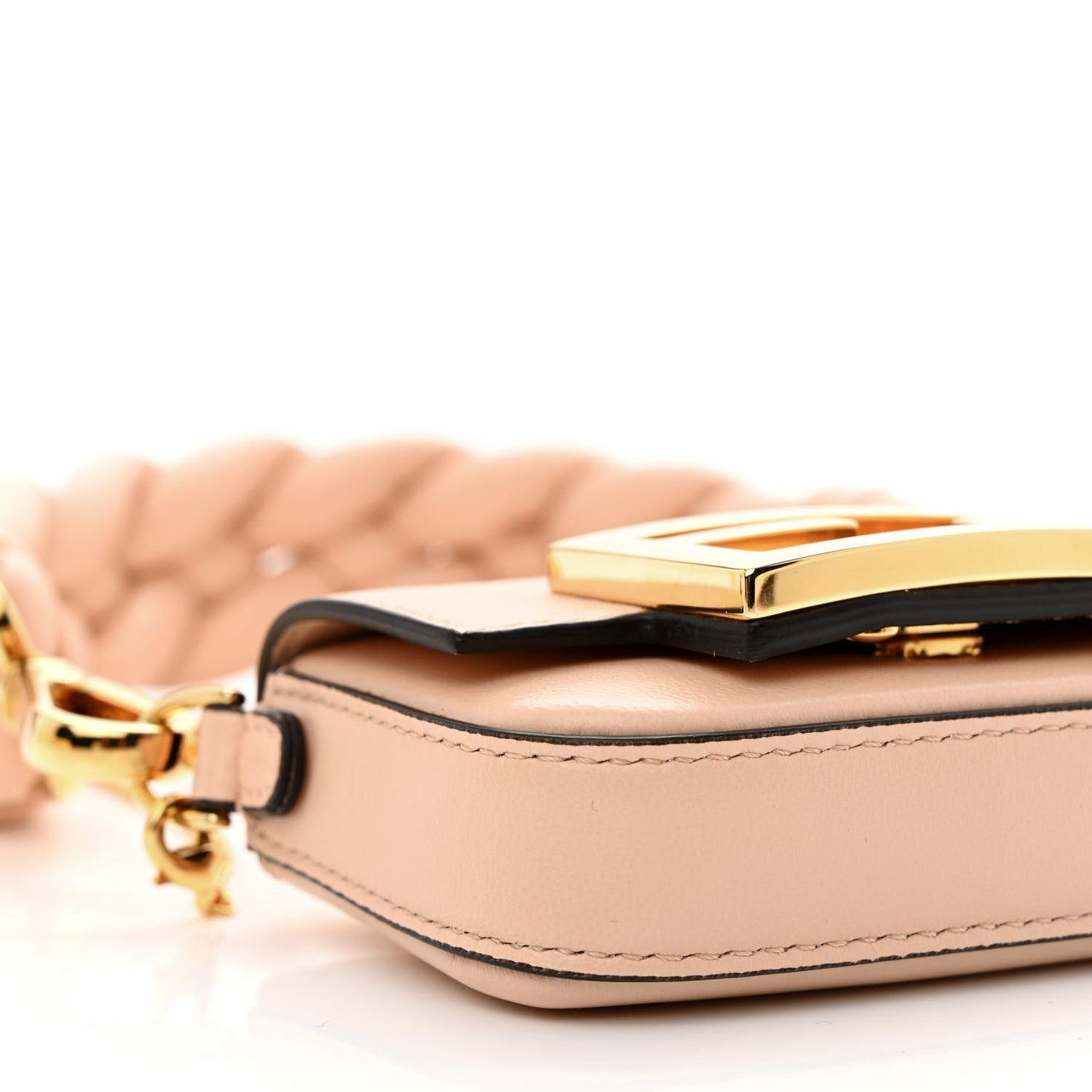 Shiny Nappa Braided Nano Baguette Maxi Handle Charm Light Rose