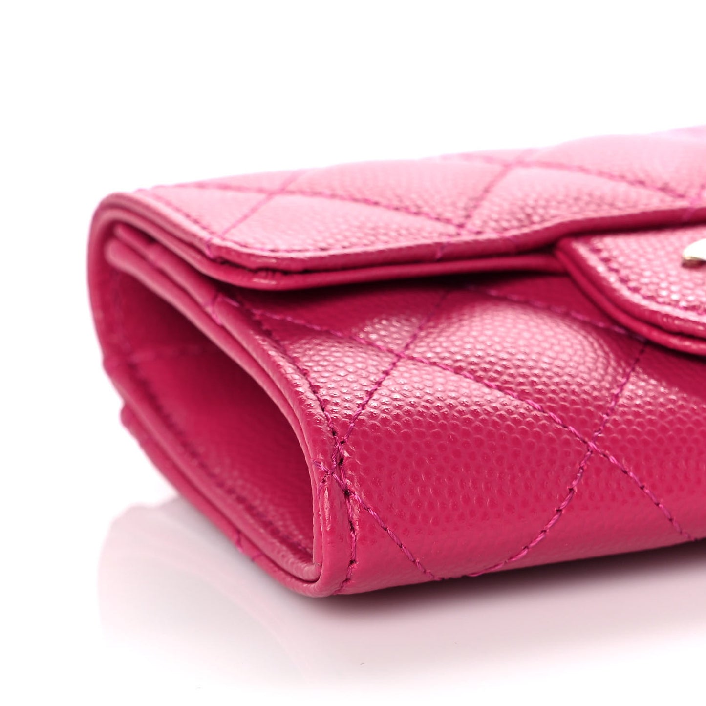 Caviar Quilted Flap Card Holder Wallet Fuchsia