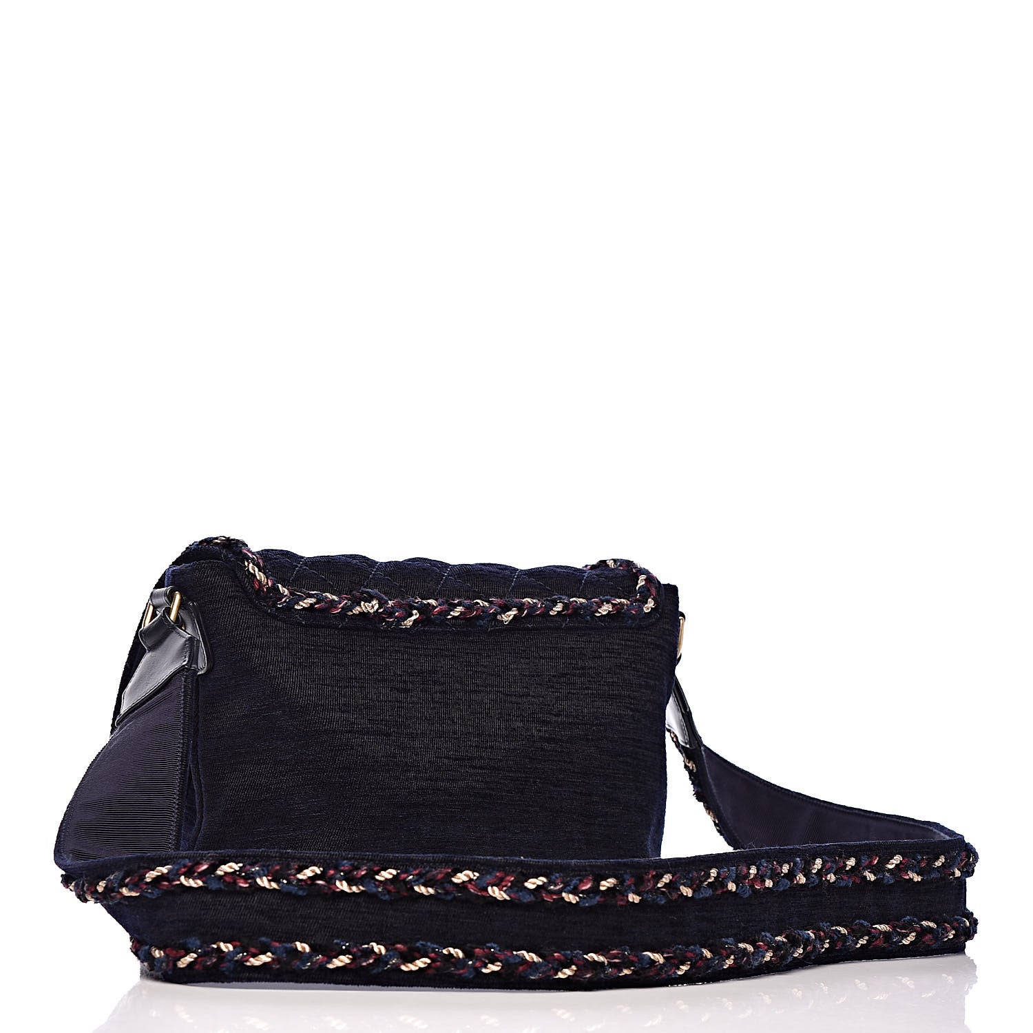 Chanel Wool Velvet Quilted Parisian Stroll Messenger Navy 3 of 10