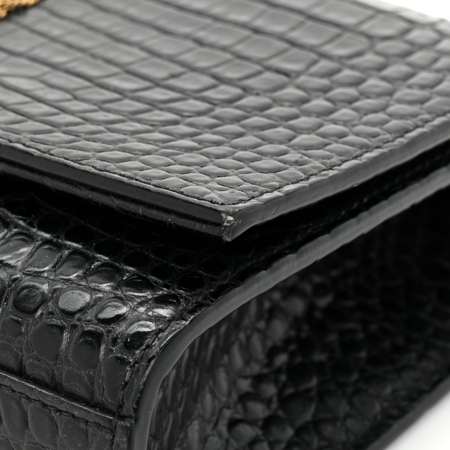 Calfskin Crocodile Embossed Medium Classic Monogram Kate Tassel Satchel Black