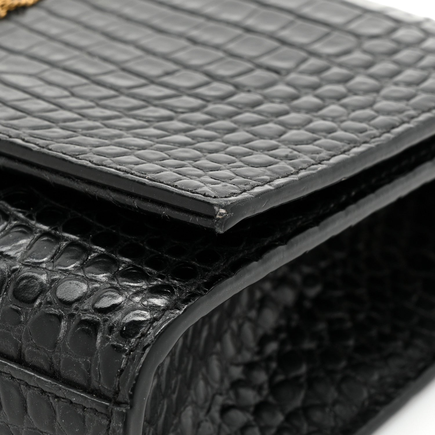Saint Laurent Calfskin Crocodile Embossed Medium Classic Monogram Kate Tassel Satchel Black 16 of 19